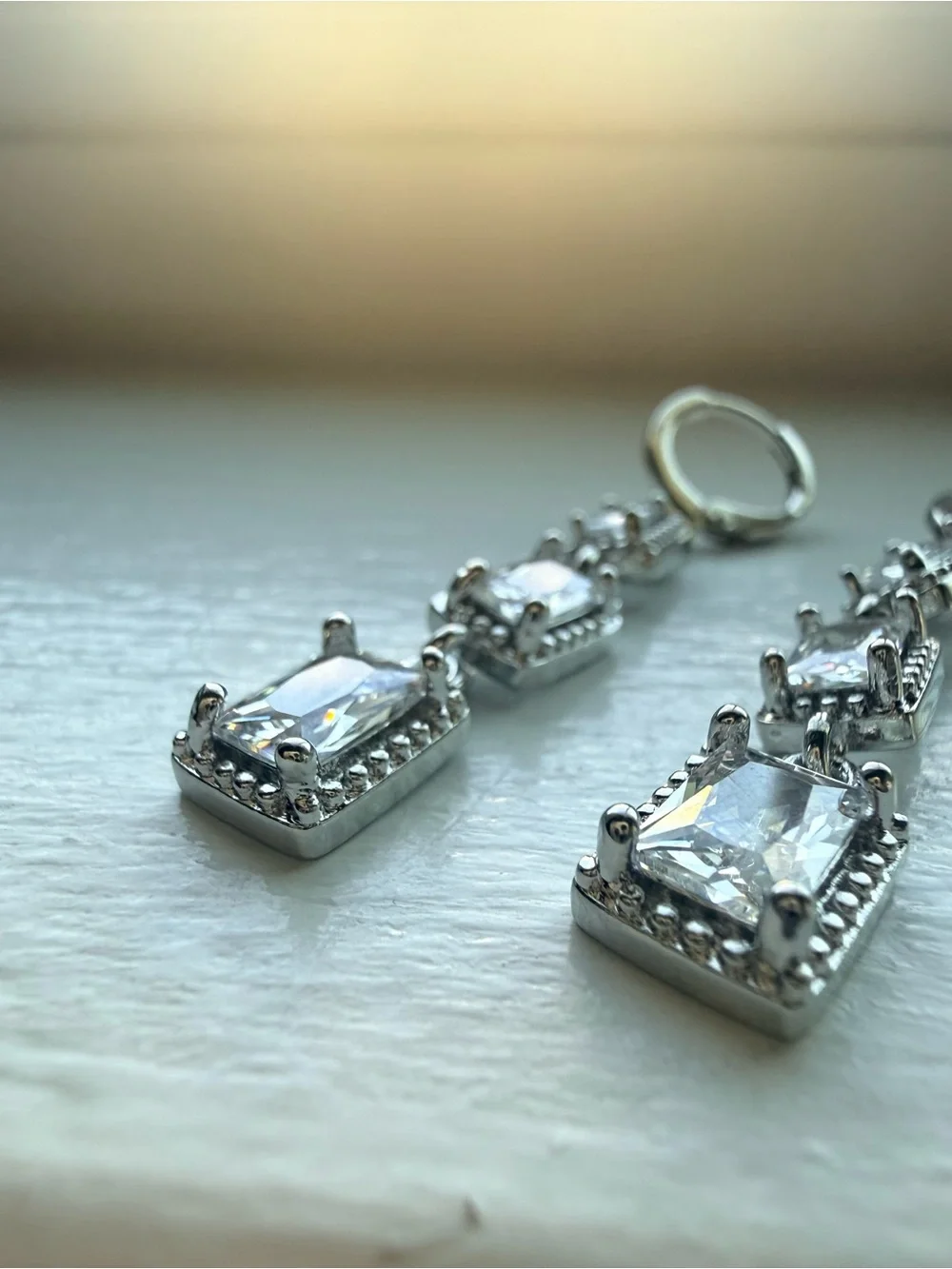 NEW!! Elegant 14k White Gold Plated Drop Cubic Zirconia Earrings